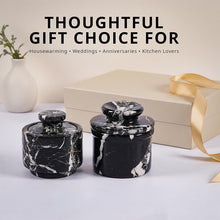 Load image into Gallery viewer, Marble Butter Keeper & Salt Cellar Set, Stone Kitchen Counter Containers for Butter, Salt, Sugar & Spice, Elegant Countertop Storage & Table Accessories