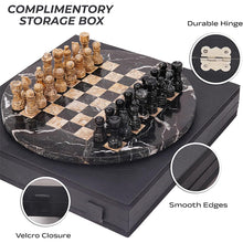 Load image into Gallery viewer, 30cm Round Marble Chess Set ZEBRA BLACK & CORAL with Local Storage Box – Classic Strategy Board Game for Home & Gift