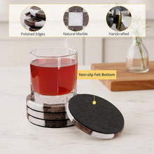 Load image into Gallery viewer, Marble Coasters Set of 4, Handmade 4 inch Round Stone Coaster, Drink Checkered Coaster Plates for Coffee Table, Stylish Bar Accessories & Modern Home Décor