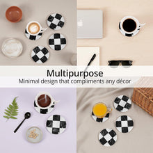 Load image into Gallery viewer, Marble Coasters Set of 4, Handmade 4 inch Round Stone Coaster, Drink Checkered Coaster Plates for Coffee Table, Stylish Bar Accessories & Modern Home Décor