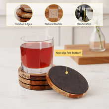 Load image into Gallery viewer, Marble Coasters Set of 4, Handmade 4 inch Round Stone Coaster, Drink Checkered Coaster Plates for Coffee Table, Stylish Bar Accessories & Modern Home Décor