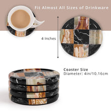 Load image into Gallery viewer, Marble Coasters Set of 4, Handmade 4 inch Round Stone Coaster, Drink Checkered Coaster Plates for Coffee Table, Stylish Bar Accessories & Modern Home Décor