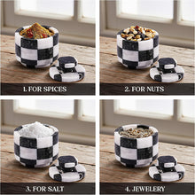 Load image into Gallery viewer, Marble Salt Cellar with Lid 3" Inch Checker Handmade Table Salt Container for Kitchen Countertop, Sugar Bowl Spice Storage, Ideal Salt Jar for Celtic Salts