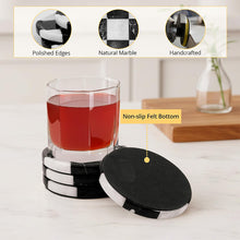 Load image into Gallery viewer, Marble Coasters Set of 4, Handmade 4 inch Round Stone Coaster, Drink Checkered Coaster Plates for Coffee Table, Stylish Bar Accessories & Modern Home Décor