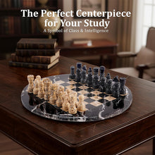 Load image into Gallery viewer, 30cm Round Marble Chess Set ZEBRA BLACK & CORAL with Local Storage Box – Classic Strategy Board Game for Home & Gift