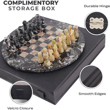 Load image into Gallery viewer, 30cm Round Marble Chess Set ZEBRA BLACK & GREEN with Local Storage Box – Classic Strategy Board Game for Home & Gift
