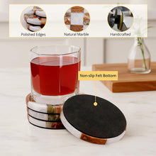 Load image into Gallery viewer, Marble Coasters Set of 4, Handmade 4 inch Round Stone Coaster, Drink Checkered Coaster Plates for Coffee Table, Stylish Bar Accessories & Modern Home Décor