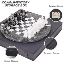 Load image into Gallery viewer, 30cm Round Marble Chess Set ZEBRA BLACK & WHITE with Local Storage Box – Classic Strategy Board Game for Home & Gift