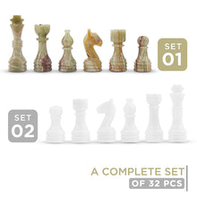 Load image into Gallery viewer, Luxury White & Green Onyx Marble Chess Figures Set | Handmade Premium Stone Chess Pieces for Marble Chess Boards