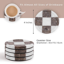 Load image into Gallery viewer, Marble Coasters Set of 4, Handmade 4 inch Round Stone Coaster, Drink Checkered Coaster Plates for Coffee Table, Stylish Bar Accessories & Modern Home Décor