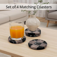 Load image into Gallery viewer, Marble Coasters Set of 4, Handmade 4 inch Round Stone Coaster, Drink Checkered Coaster Plates for Coffee Table, Stylish Bar Accessories & Modern Home Décor