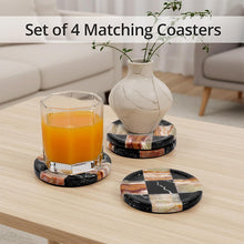 Load image into Gallery viewer, Marble Coasters Set of 4, Handmade 4 inch Round Stone Coaster, Drink Checkered Coaster Plates for Coffee Table, Stylish Bar Accessories & Modern Home Décor