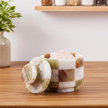 Load image into Gallery viewer, Marble Salt Cellar with Lid 3" Inch Checker Handmade Table Salt Container for Kitchen Countertop, Sugar Bowl Spice Storage, Ideal Salt Jar for Celtic Salts