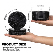 Load image into Gallery viewer, Marble Coasters for Drinks Set of 6 – Natural Stone Round Coasters with Holder for Table Protection