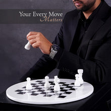 Load image into Gallery viewer, 38cm Round Marble Chess Set WHITE & ZEBRA BLACK with Local Storage Box – Classic Strategy Board Game for Home & Gift