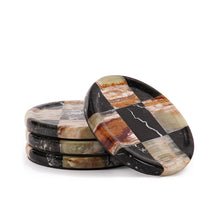 Load image into Gallery viewer, Marble Coasters Set of 4, Handmade 4 inch Round Stone Coaster, Drink Checkered Coaster Plates for Coffee Table, Stylish Bar Accessories & Modern Home Décor