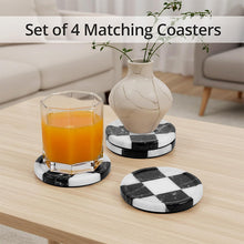 Load image into Gallery viewer, Marble Coasters Set of 4, Handmade 4 inch Round Stone Coaster, Drink Checkered Coaster Plates for Coffee Table, Stylish Bar Accessories & Modern Home Décor