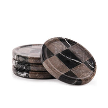 Load image into Gallery viewer, Marble Coasters Set of 4, Handmade 4 inch Round Stone Coaster, Drink Checkered Coaster Plates for Coffee Table, Stylish Bar Accessories & Modern Home Décor
