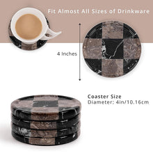 Load image into Gallery viewer, Marble Coasters Set of 4, Handmade 4 inch Round Stone Coaster, Drink Checkered Coaster Plates for Coffee Table, Stylish Bar Accessories & Modern Home Décor