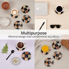 Load image into Gallery viewer, Marble Coasters Set of 4, Handmade 4 inch Round Stone Coaster, Drink Checkered Coaster Plates for Coffee Table, Stylish Bar Accessories & Modern Home Décor