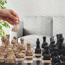 Load image into Gallery viewer, Black and Fossil Coral Handmade 15 Inches High Quality Marble Chess Set