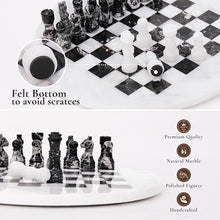 Load image into Gallery viewer, 30cm Round Marble Chess Set WHITE & ZEBRA BLACK with Local Storage Box – Classic Strategy Board Game for Home & Gift