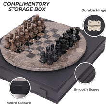 Load image into Gallery viewer, 30cm Round Marble Chess Set OCEANIC & ZEBRA BLACK with Local Storage Box – Classic Strategy Board Game for Home & Gift