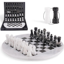 Load image into Gallery viewer, 30cm Round Marble Chess Set WHITE & ZEBRA BLACK with Local Storage Box – Classic Strategy Board Game for Home & Gift