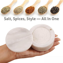 Load image into Gallery viewer, Marble Salt Cellar Small with Magnetic Lid Handmade Kitchen Salt & Spice Container