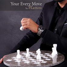Load image into Gallery viewer, 38cm Round Marble Chess Set OCEANIC & WHITE with Local Storage Box – Classic Strategy Board Game for Home & Gift
