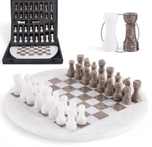 Load image into Gallery viewer, 30cm Round Marble Chess Set WHITE & OCEANIC with Local Storage Box – Classic Strategy Board Game for Home & Gift