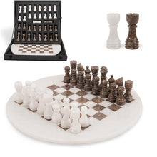 Load image into Gallery viewer, 38cm Round Marble Chess Set WHITE & OCEANIC with Local Storage Box – Classic Strategy Board Game for Home & Gift