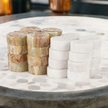 Load image into Gallery viewer, Black and Coral Handmade Marble Checkers pieces Set