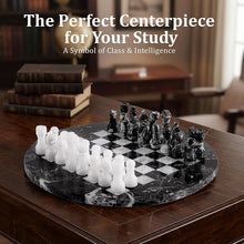 Load image into Gallery viewer, 38cm Round Marble Chess Set ZEBRA BLACK & WHITE with Local Storage Box – Classic Strategy Board Game for Home & Gift