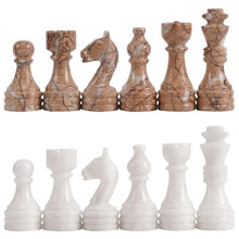 Load image into Gallery viewer, white and marinara chess pieces and chess board