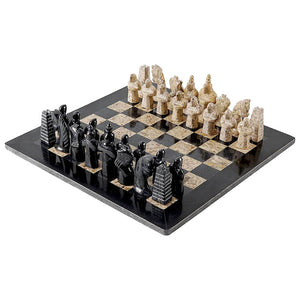 Black and Coral Antique Handmade Marble Chess Set