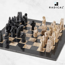 Load image into Gallery viewer, Black and Coral Antique Handmade Marble Chess Set
