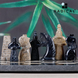 Black and Coral Antique Handmade Marble Chess Set