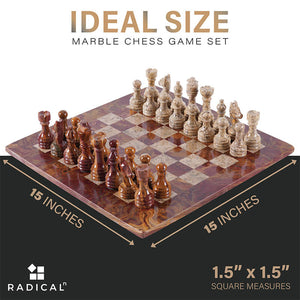 15 Inches Handmade Red & Coral Marble Premium Quality Chess Set