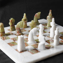 Load image into Gallery viewer, 15 Inches White And Green Antique Handmade Premium Quality Marble Chess Set
