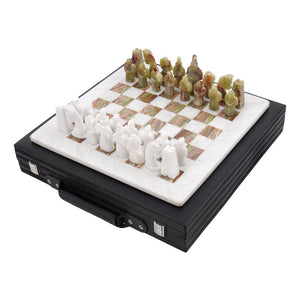 15 Inches White And Green Antique Handmade Premium Quality Marble Chess Set