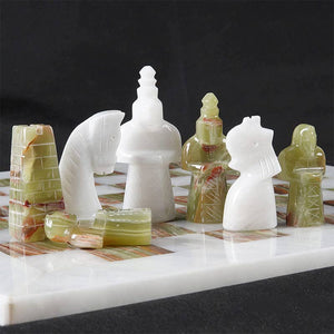 15 Inches White And Green Antique Handmade Premium Quality Marble Chess Set