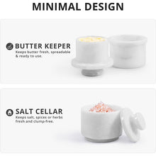 Load image into Gallery viewer, Marble Butter Keeper &amp; Salt Cellar Set,  Stone Kitchen Counter Containers for Butter, Salt, Sugar &amp; Spice, Elegant Countertop Storage &amp; Table Accessories
