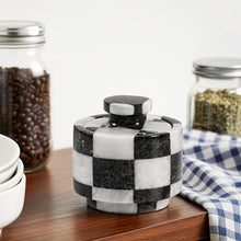 Load image into Gallery viewer, Marble Salt Cellar with Lid 3" Inch Checker Handmade Table Salt Container for Kitchen Countertop, Sugar Bowl Spice Storage, Ideal Salt Jar for Celtic Salts
