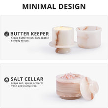Load image into Gallery viewer, Marble Butter Keeper &amp; Salt Cellar Set,  Stone Kitchen Counter Containers for Butter, Salt, Sugar &amp; Spice, Elegant Countertop Storage &amp; Table Accessories
