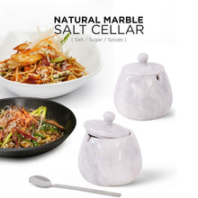 Load image into Gallery viewer, Marble Salt Cellar with Spoon - Handmade Salt Jar with Lid | Kitchen Storage Container
