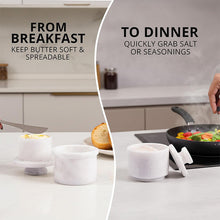 Load image into Gallery viewer, Marble Butter Keeper &amp; Salt Cellar Set,  Stone Kitchen Counter Containers for Butter, Salt, Sugar &amp; Spice, Elegant Countertop Storage &amp; Table Accessories
