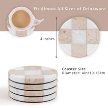 Load image into Gallery viewer, Marble Coasters Set of 4, Handmade 4 inch Round Stone Coaster, Drink Checkered Coaster Plates for Coffee Table, Stylish Bar Accessories &amp; Modern Home Décor
