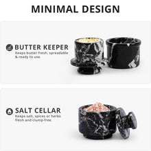 Load image into Gallery viewer, Marble Butter Keeper &amp; Salt Cellar Set,  Stone Kitchen Counter Containers for Butter, Salt, Sugar &amp; Spice, Elegant Countertop Storage &amp; Table Accessories
