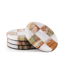 Load image into Gallery viewer, Marble Coasters Set of 4, Handmade 4 inch Round Stone Coaster, Drink Checkered Coaster Plates for Coffee Table, Stylish Bar Accessories &amp; Modern Home Décor
